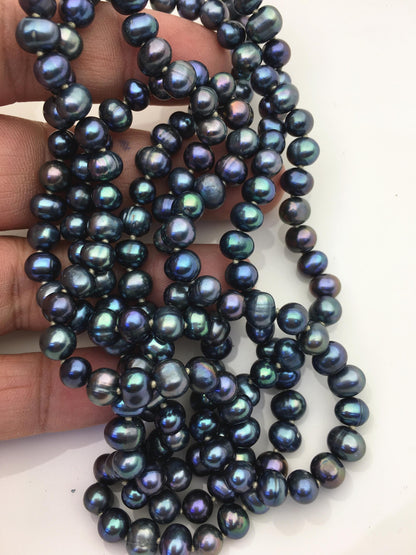46'' AA+ 6-6.5mm potato black blue pearl Necklace,Pearl necklace,NPN1-T33