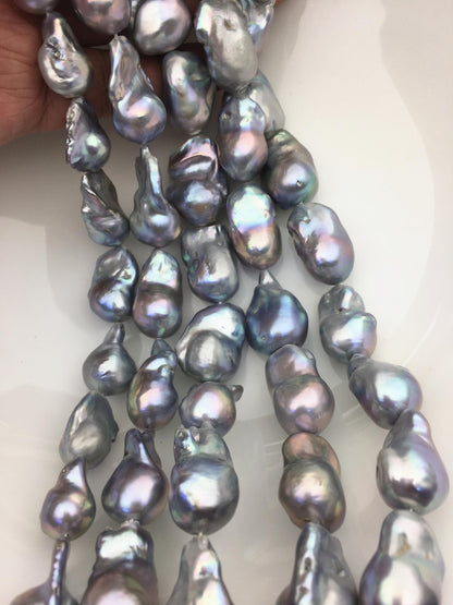 15.5'' AAA 14-17mm Big Gray flame ball freshwater pearl,FL15-3A-7-5