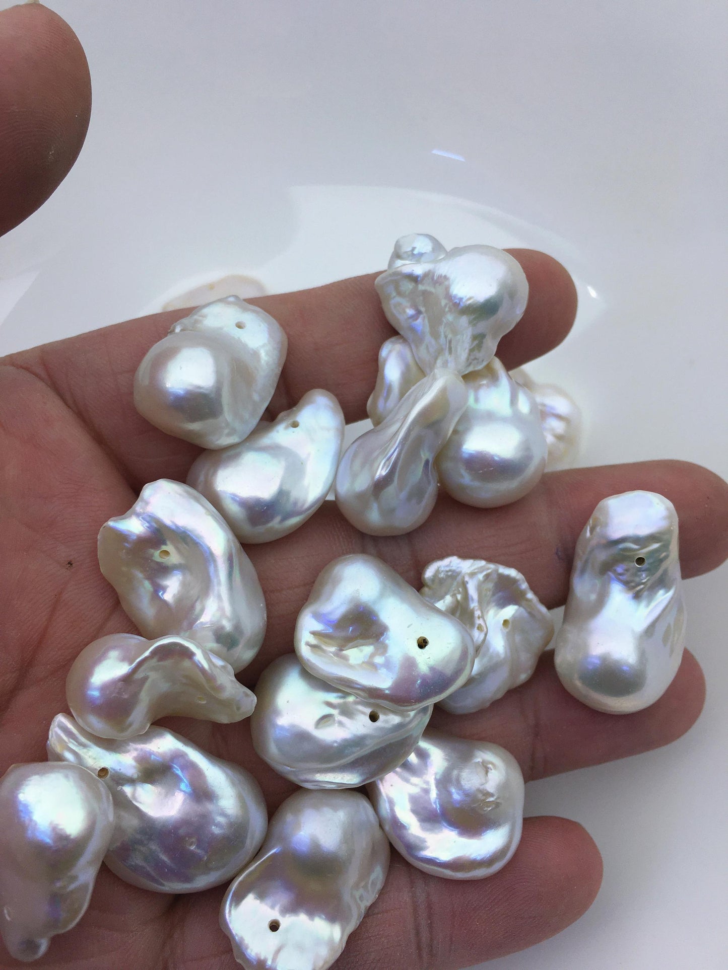 10pcs AAA 15-18mm Big White Flame ball Pearl - 1.0mm side hole,FL15-T4-5