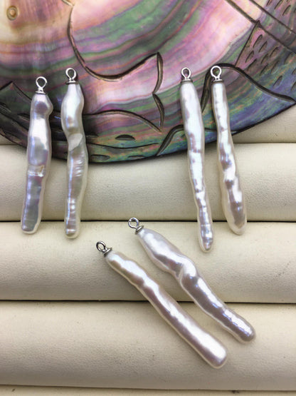 2 pairs AAA 4-6x35-45mm White Long Toothpick pearls Pair,for make dangle earrings,ZS-127-62-29