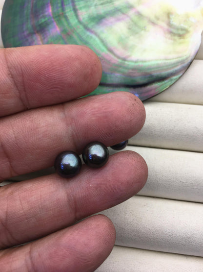 1 pair AAA 8-8.5mm Blue Green Pearl stud earrings,Sterling Silver,SE1-016