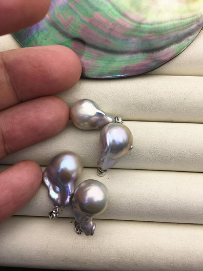 3pcs AAA/AA+ 12-17mm Gray rainbow baroque pearl pendant necklace,S925 Sterling silver pendant,NC1-041-10