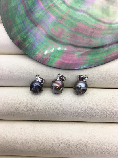 1pc AAA 7-8mm Black HandMade Carved Skull Freshwater Pearl Beads For necklace pendant earrings,DIY pearl,NC1-012-6