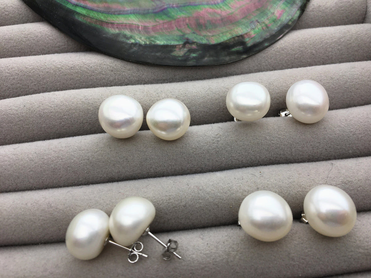 AAA 12-12.5mm big white nugget baroque Pearl Stud Earrings,freshwater pearl earrings,Wedding,classic pearl studs,SE1-069-9
