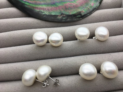 AAA 12-12.5mm big white nugget baroque Pearl Stud Earrings,freshwater pearl earrings,Wedding,classic pearl studs,SE1-069-9