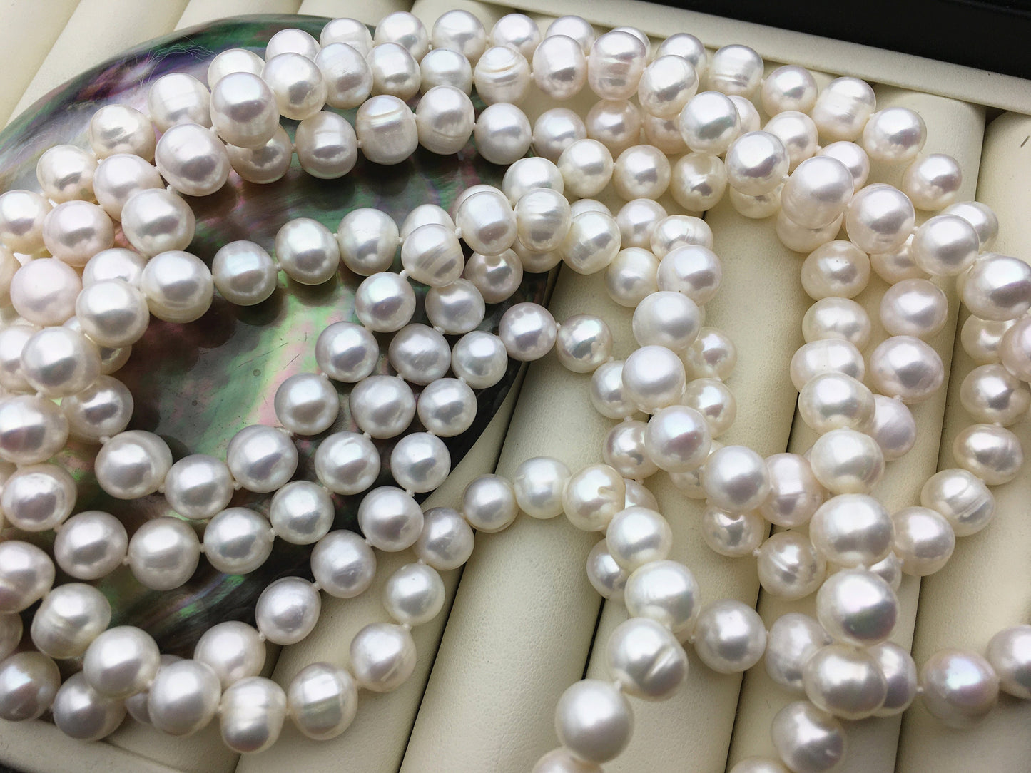 67'' 9mm White Near Round Potato Pearl Necklace,NPN1-089