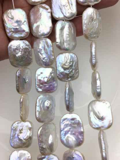 AA+ 19-21x25mm White Huge Rectangle Freshwater Pearl,wholesale Full Strand,ZS-119-5