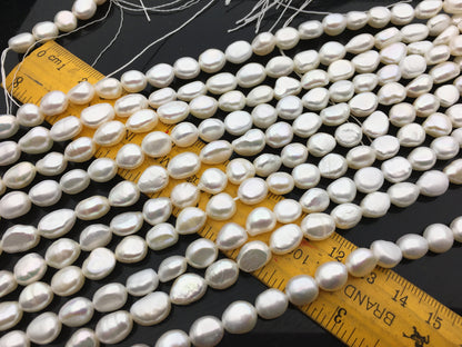 AAA 7.4-8.2mm white nugget freshwater pearls,white cultured freshwater baroque pearl bead string,LM8-3A-11