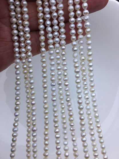 AA 4-4.5mm white thick skin near round potato freshwater pearls,white round pearl,full strand,round pearl strands,pearl wholesale,RP4-T2