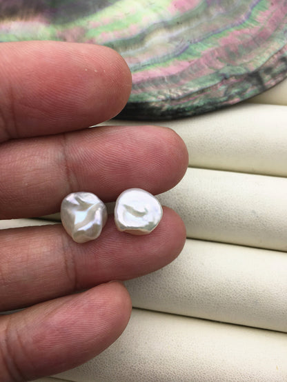1 pair AAA 10-11mm white Natural keshi Freshwater Pearl Stud Earrings,Stud Earrings for Women Girls,SE3-T13