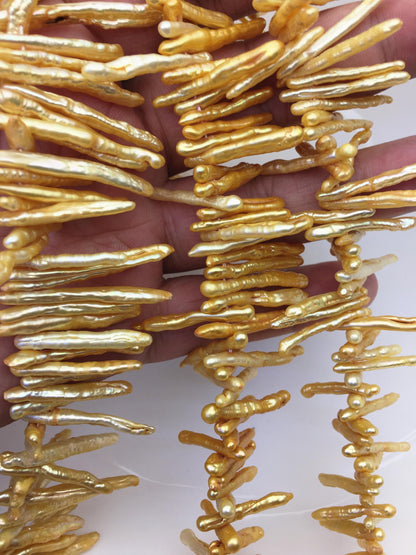 AA+ 3-4mm yellow toothpick Pearl Necklace,Genuine Fresh Water Pearl,Wedding Necklace,Mothers Day,ZS-80-10-1