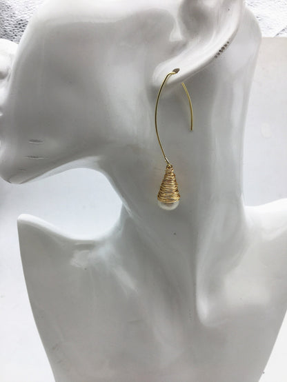 White Freshwater Pearl dangle earrings,earring with white Natural Pearl,SE3-120-15