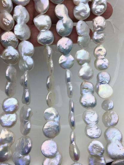 16'' AA+ 12-15mm White Big Coin freshwater pearls,diy bead,flat round pearl bead,COIN12-2A-2-4