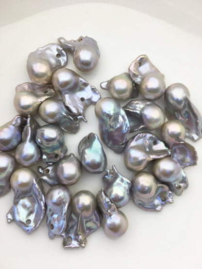 10pcs AA+ 14-17mm big gray flame ball pearl,2.2mm large hole,FL15-T4-40