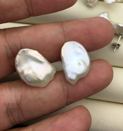 Rare!AAA 10/11/12/13/14/15mm BIG white Natural Long keshi Freshwater Pearl Stud Earrings,Stud Earrings for Women Girls,SE3-062