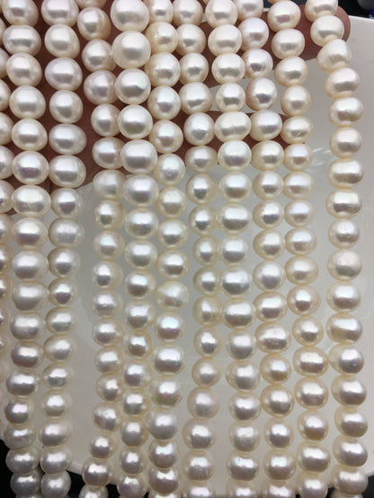 AA+ 9mm white potato freshwater pearls,freshwater potato shape pearl string,CR9-2A-5