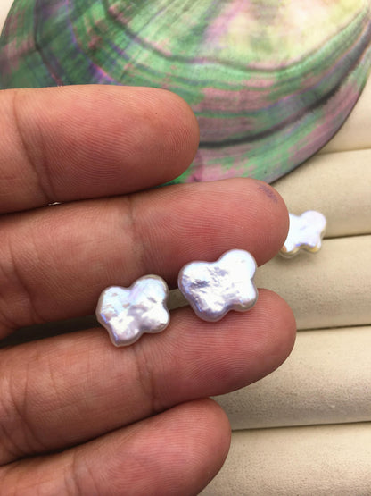 AAA 10-11mm white Butterfly Pearl Stud Earrings,freshwater pearl earrings,Wedding,classic pearl studs,SE3-011