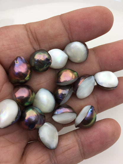 17pcs AAA 11-13mm Black Rainbow Baroque Freshwater Mabe Natural Rainbow Freshwater Pearls,no hole,MB-T7