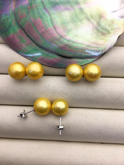 1 pair AA+ 10-11mm yellow round edison pearl stud earrings,S925 Sterling Sliver stud earrings,wedding pearl earrings,SE3-T9-13