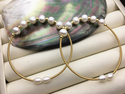 7'' AA+ white color pearl handmade bangle bracelet, B8-055-7