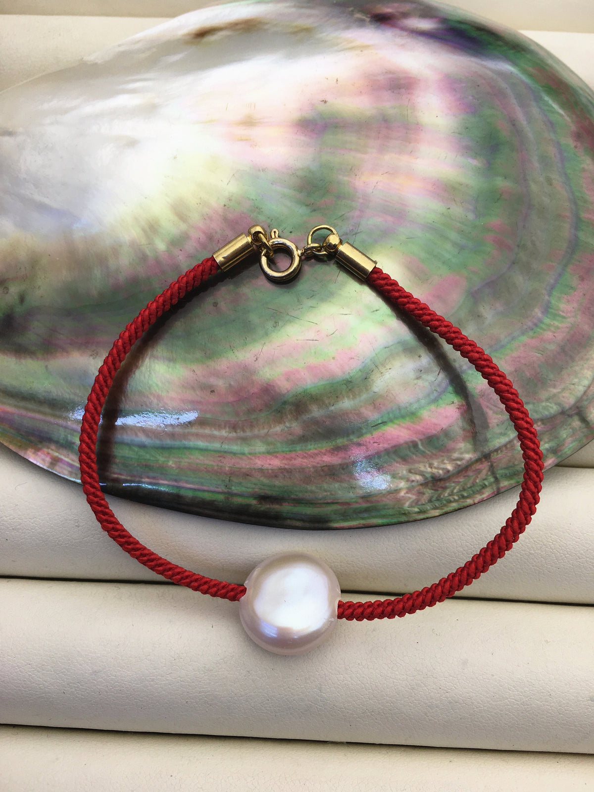 6.5'' AA+ 14mm big coin white/light pink pearl thread bracelet,B8-T6-13