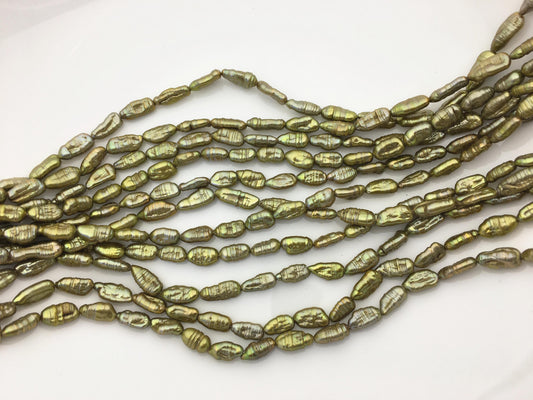 AA 5-6mm green toothpick Biwa Pearl Necklace,Genuine Fresh Water Pearl,Wedding Necklace,Mothers Day,ZS-80-10-17