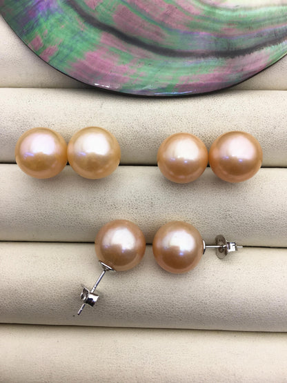 1 pair AAA 12-13mm orange round edison pearl stud earrings,SE3-T9-61
