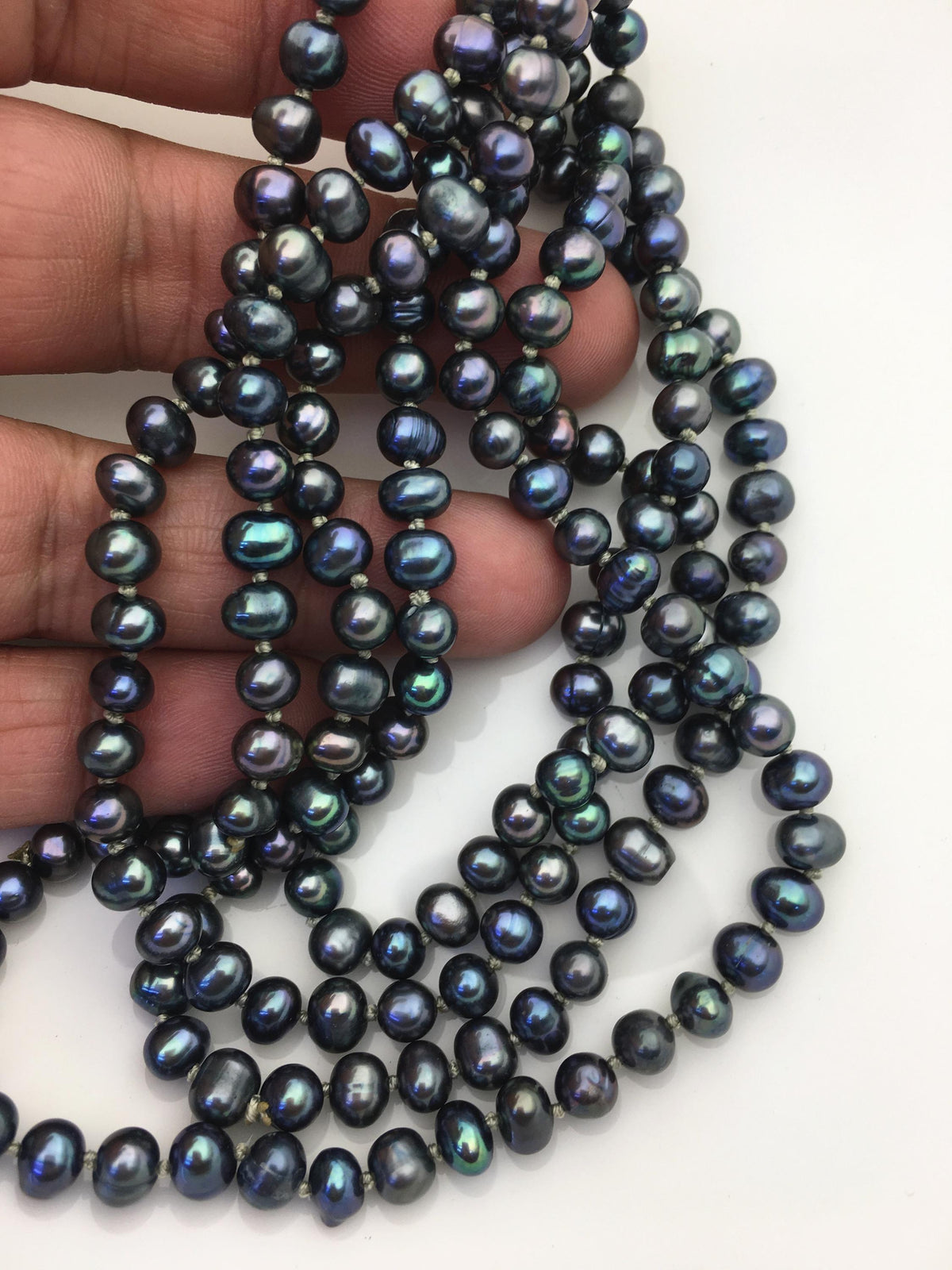 47'' AA+ 5-6mm Black Green potato Freshwater pearl Necklace,NPN1-T7