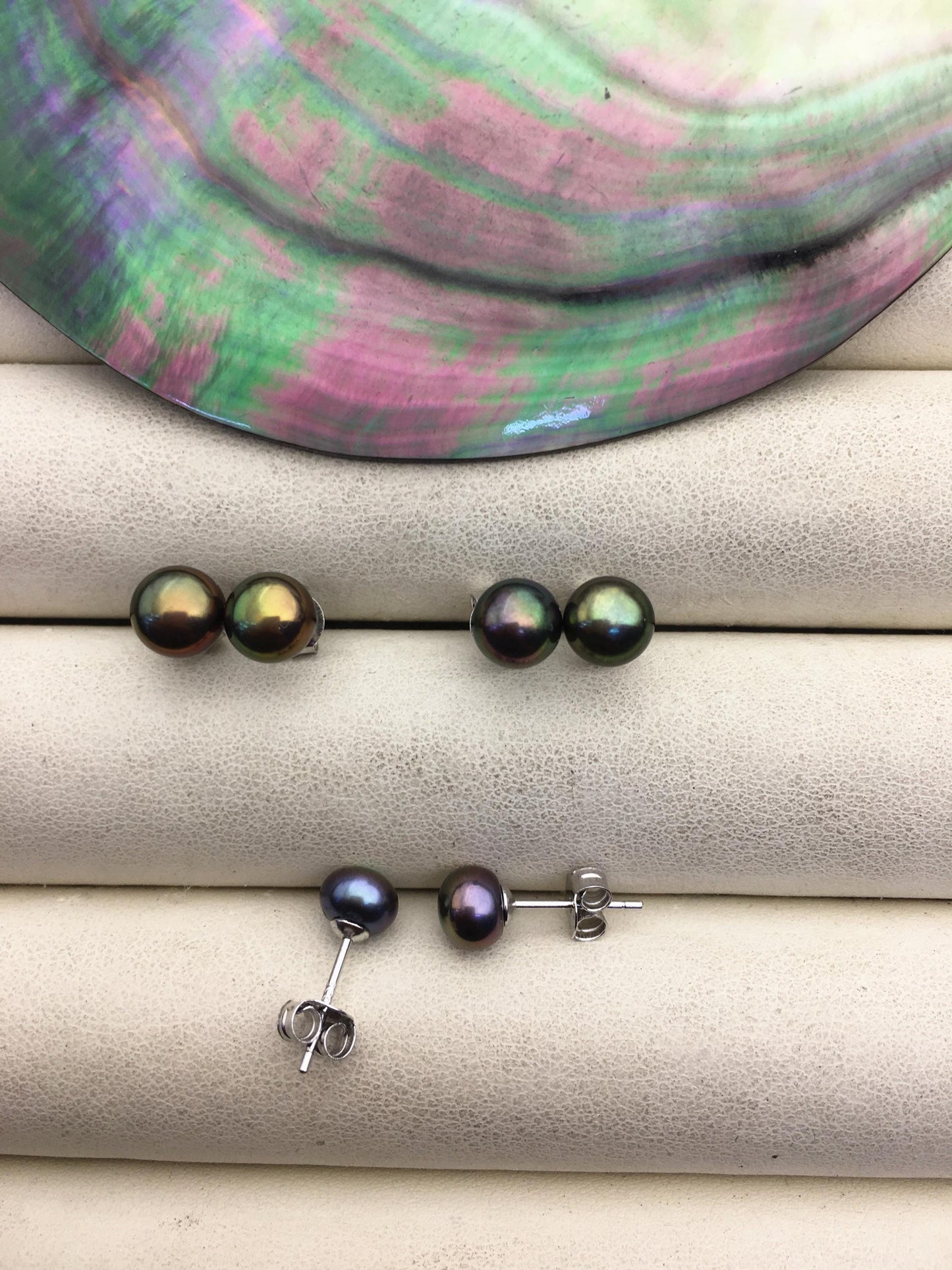 1 pair AAA 6.5-7mm peacock Pearl stud earrings,Sterling Silver,SE1-T5