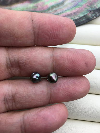 1 pair AAA 6-7mm Black blue keshi Freshwater Pearl Stud Earrings,Stud Earrings for Women Girls,SE3-025