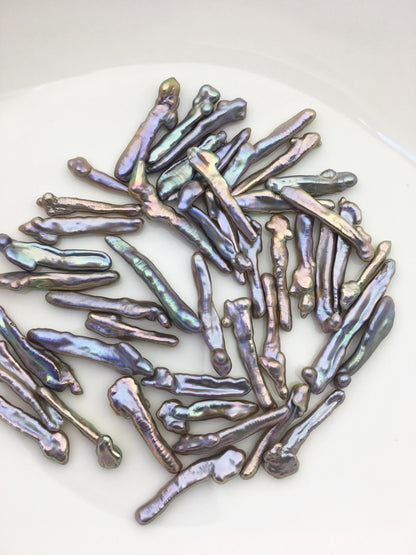 43pcs AAA 5-6mm gray rainbow Toothpick Freshwater Pearls, no hole,ZS-80-T4