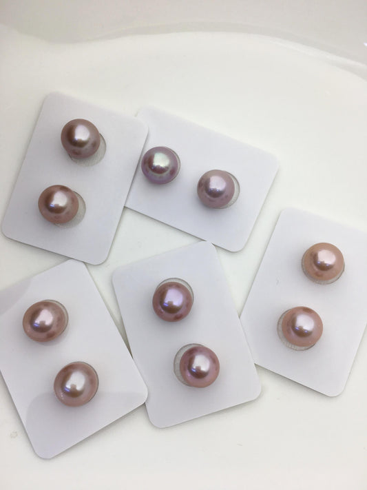 1 pair AAA+ 11-12mm Light Purple Rainbow Round edison freshwater pearl,ED12-3A-1-11