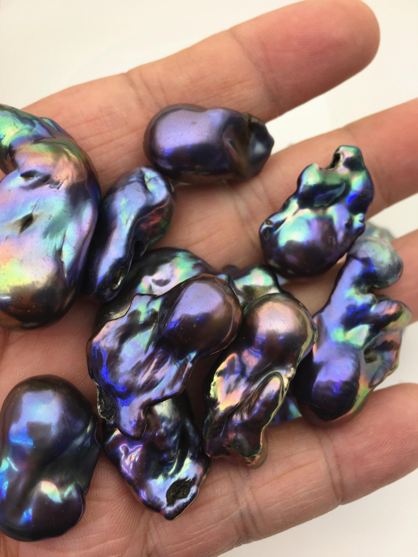 20pcs A 14-18mm black blue baroque Flame ball Pearl - one side good - no hole,FL15-T4-28