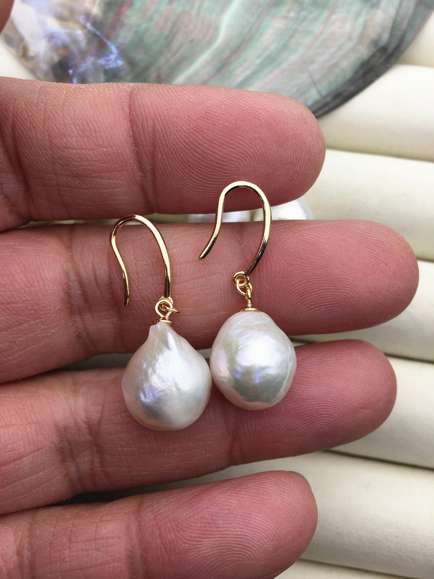 1 pair AAA 12-13mm white baroque drop edison pearl dangle earrings,925 Sliver plated with rose gold earrings,wedding earrings,SE3-T9-15