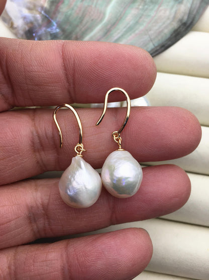 1 pair AAA 12-13mm white baroque drop edison pearl dangle earrings,925 Sliver plated with rose gold earrings,wedding earrings,SE3-T9-15