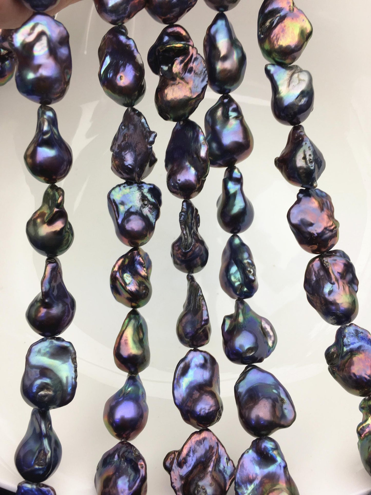 15.5'' AA+ 13-17mm Green Blue Black Rainbow flame ball pearl,FL15-2A-5-7