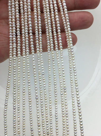 AAA 2.5-2.7mm tiny white button pearls,full strand,Rondelle pearl Beads,white freshwater pearl,loose strands,SM2-3A-1