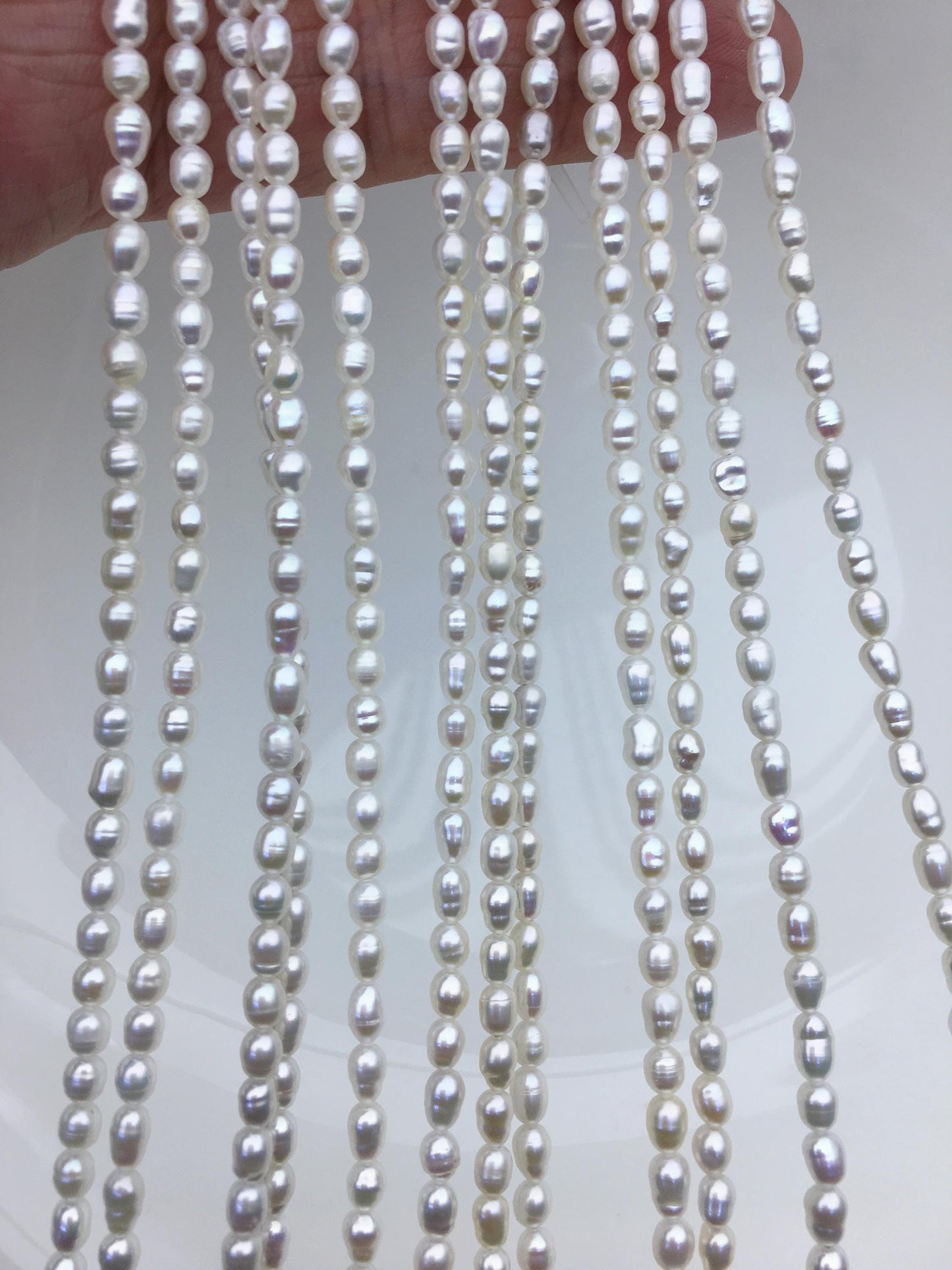 High Luster! 2 strands AA+ 3-3.5mm white circle rice freshwater pearls,Cultured white rice freshwater pearls beads strand,LR3-2A-3
