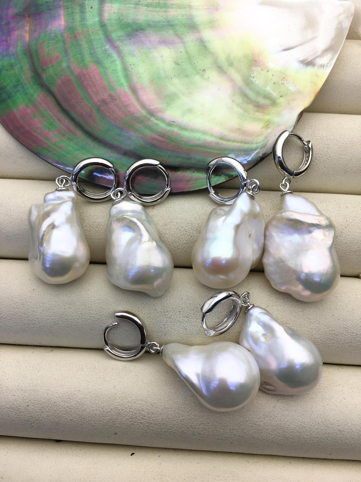 1 pair AAA 13-17mm white flame ball pearl hook earrings,sterling silver,earring with white baroque Natural Pearl,SE3-031-22