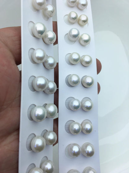 5 pairs AA+ 9-10mm white round freshwater pearls pair,no hole,RP9-3A-5