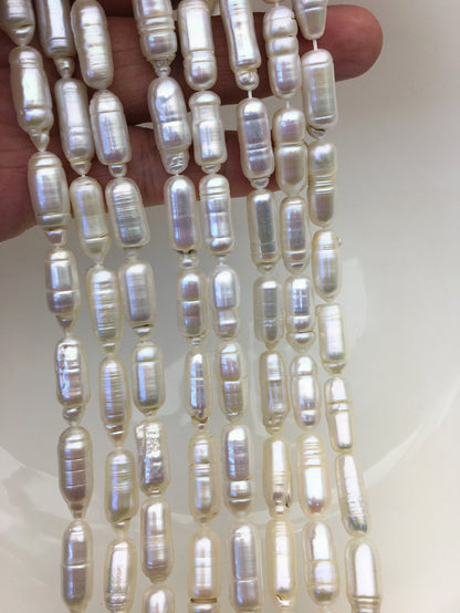 AA+ 7-8x16-20mm White Cylinder Shape Freshwater Pearl,one full strand,wholesale,ZS-103-18-3
