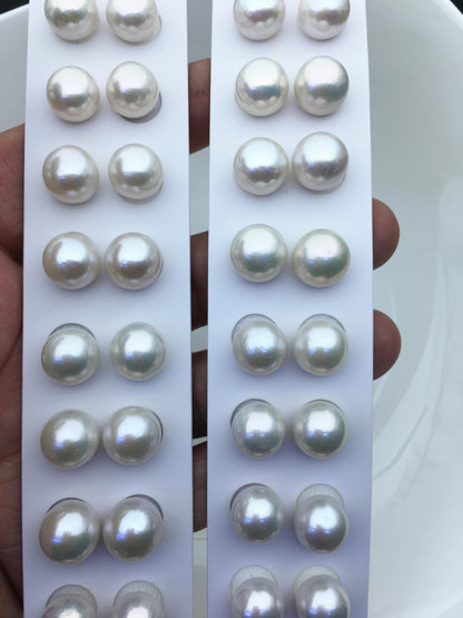 5 pairs AA+ 11-12mm white round freshwater pearl pair,no hole,RP11-3A-9