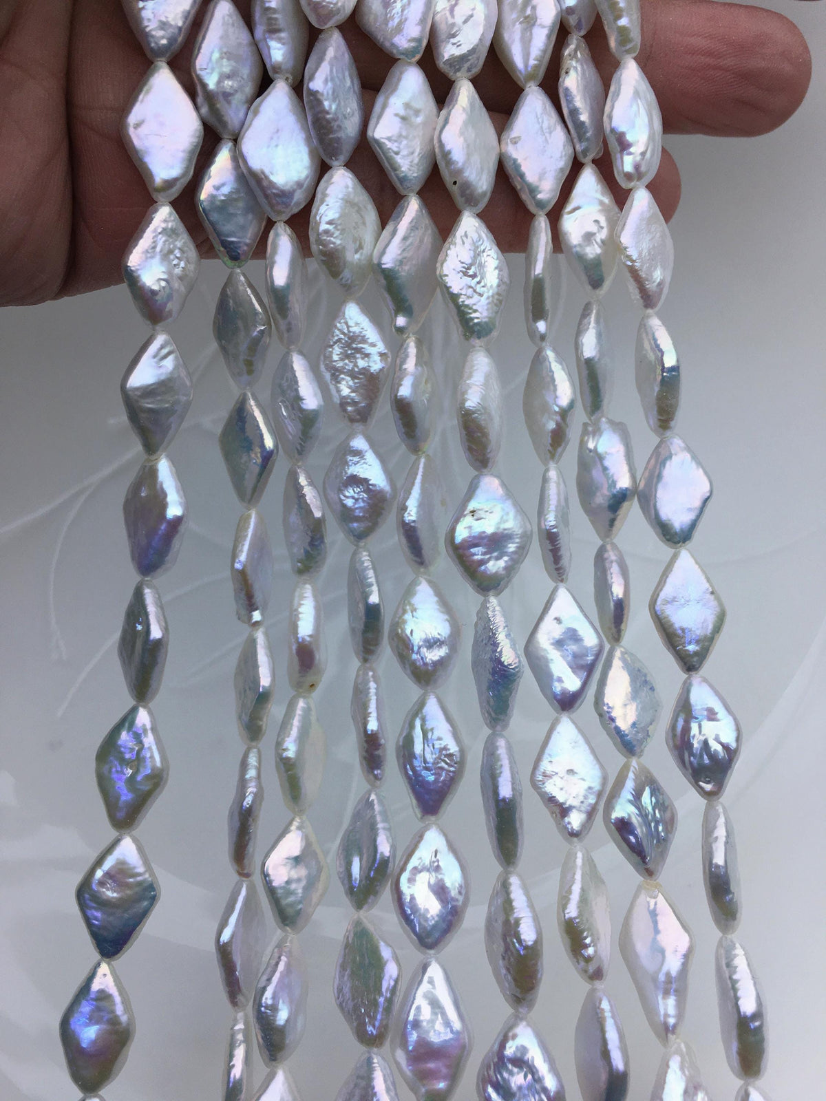 AAA- 9-10x13-15mm White diamond Shape Freshwater Pearl,ZS-103-8