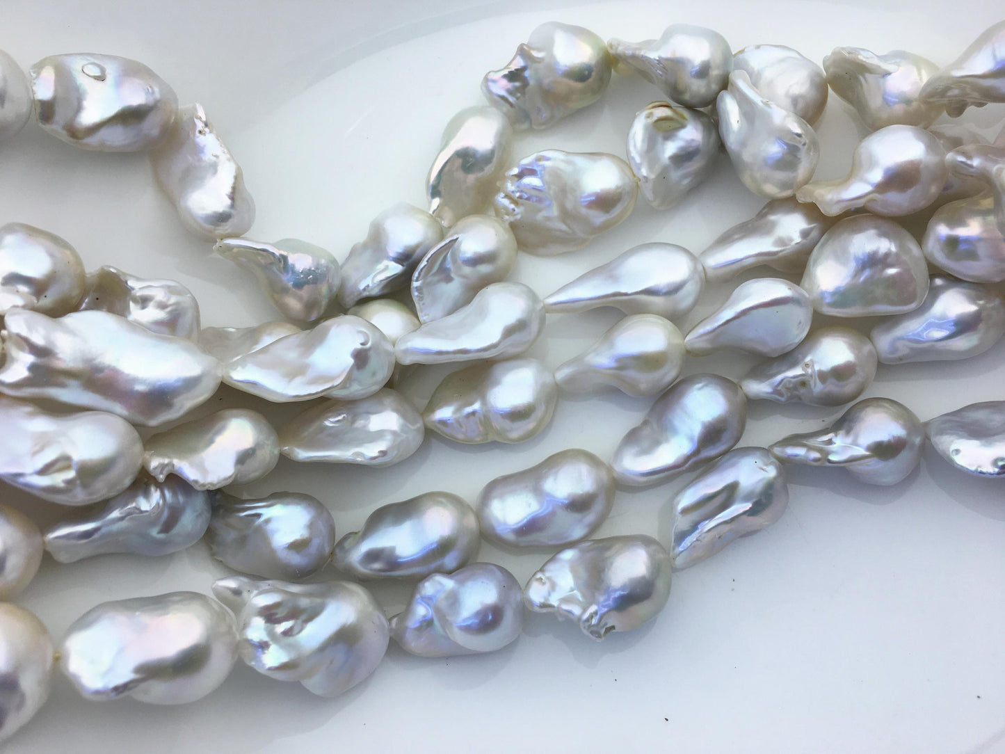 15.5'' AAA 14-18mm Big White flame ball freshwater pearl,FL15-3A-7-19