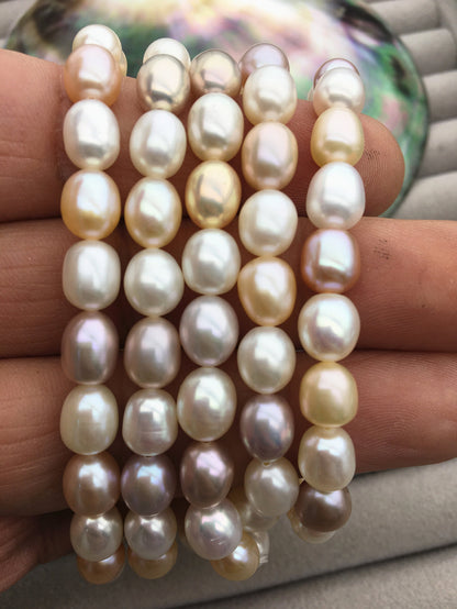 7 inchs AAA 7mm oval Freshwater pearl Elastic string Bracelet,rice pearl bracelet,B8-039