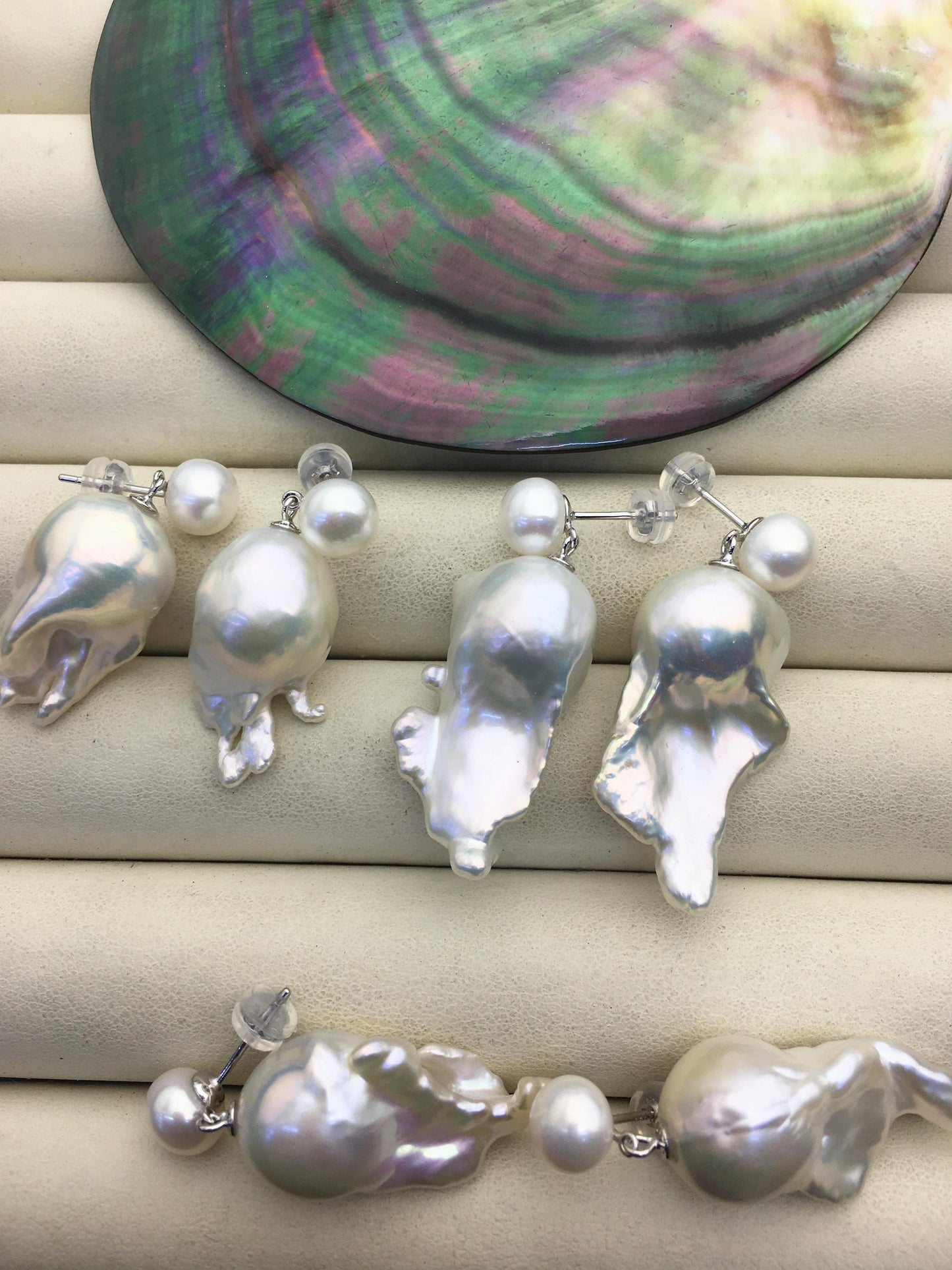 1 pair AAA 14-19mm flame ball pearl diamond stud earrings,sterling silver,earring with white baroque Natural Pearl,SE3-031-31
