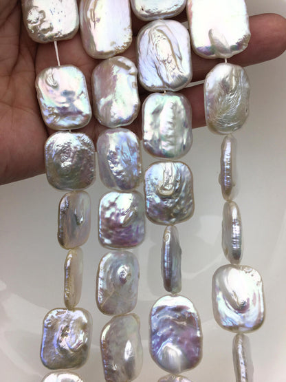 AA+ 19-21x25mm White Huge Rectangle Freshwater Pearl,wholesale Full Strand,ZS-119-5