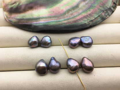 2 pairs AAA 9.3-10.3mm Gray Nugget Freshwater Pearl loose Beads Pairs,0.8mm through hole,ZS-103-37-26