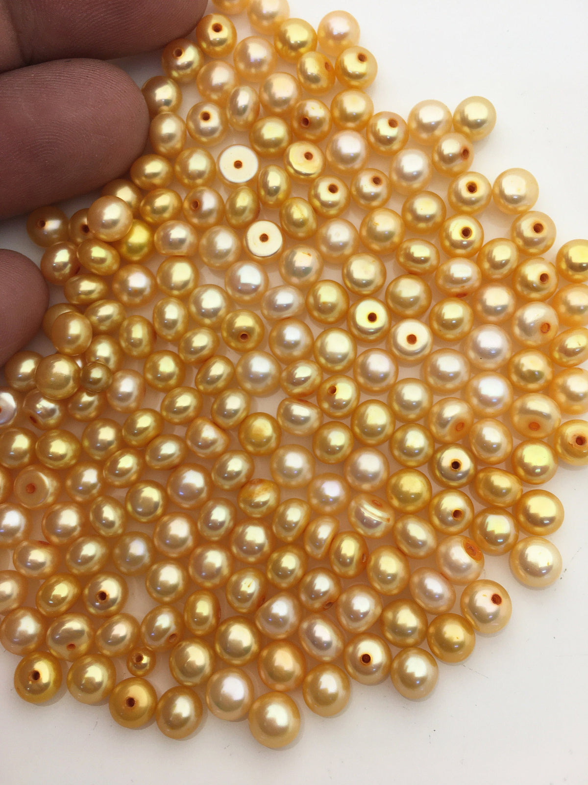 30pcs AAA 5.5-6mm yellow button round freshwater pearl,0.9mm half hole,BTN5-T5