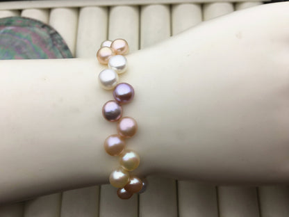 7'' AAA 7mm misc color button round Pearl necklace,S925 sterling silver clasp, B8-060